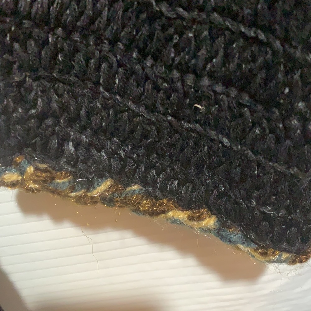 RARE/UNIQUE VINTAGE FLASHBACK RETRO SZ L FUZZY KNIT JACKET:BLACK/MULTI+ FRINGE - Picture 7 of 12